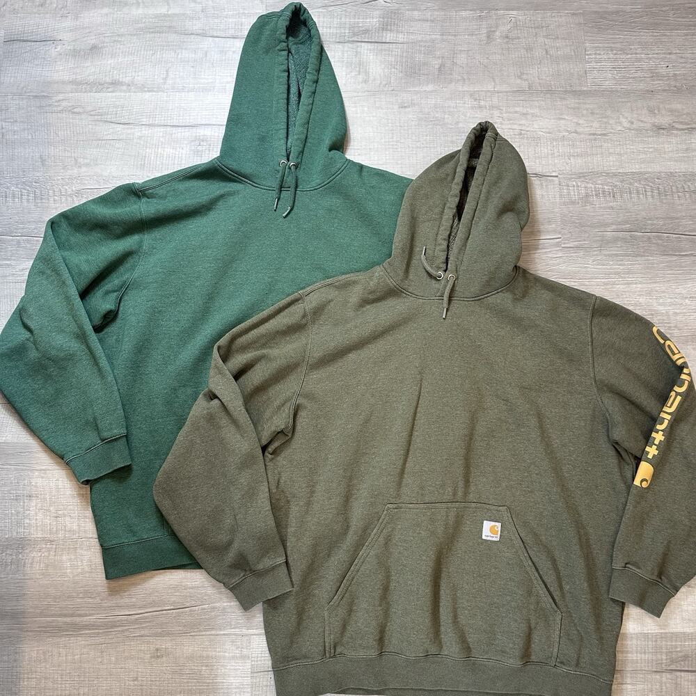 Lot of 2 Carhartt Hoodie Mens 2XL Tall Loose Fit Logo Sleeve Sweatshirt Pullover